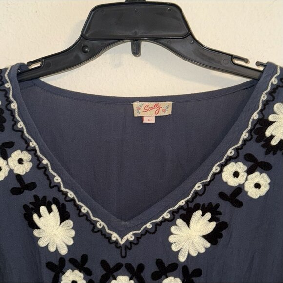 Scully Embroidered Empire Waist Dress Boho Floral Viscose Womens L Large Blue - Picture 4 of 6